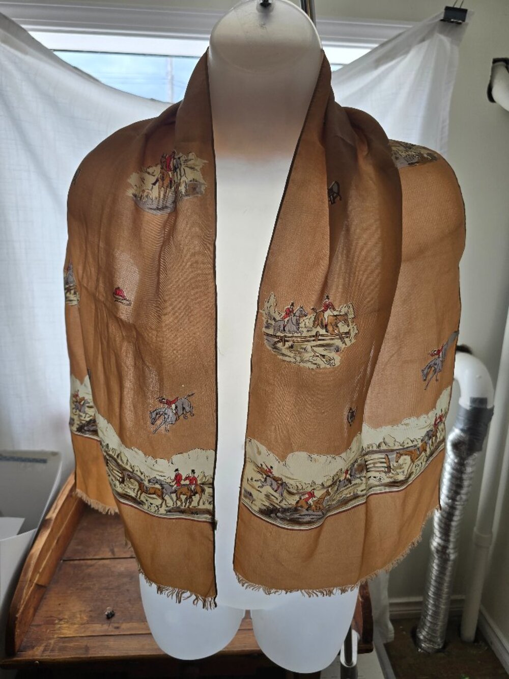 Rare" RHODIA Italy Silk Scarf with equestrian hunting scene theme